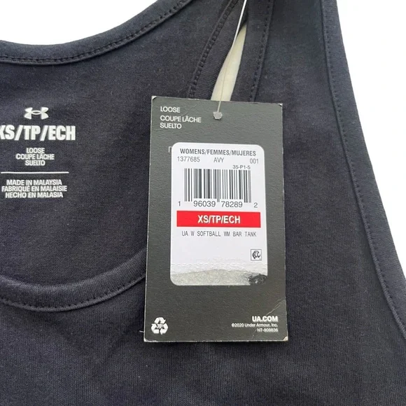 Under Armour Women’s XSmall Black Softball Logo Bar, Athletic Loose Fit Tank Top - Picture 4 of 16
